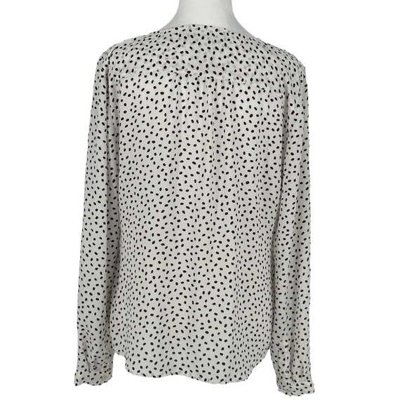 Loft Blouse Quarter Button Pockets White with Brown Polka Dots Size M - Picture 2 of 13
